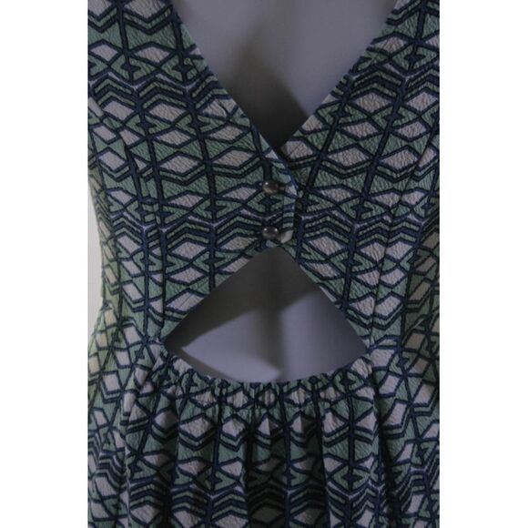 Maeve Anthropologie Womens Geometric Print V Neck A Line Dress Green Blue Size 1 - Picture 4 of 7